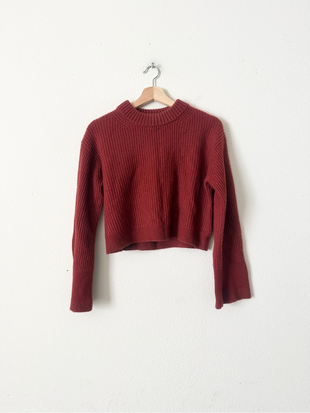 Jcrew SMALL 100% cashmere knit cropped length sweater in dark red